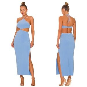 Bec + Bridge Revolve Dress M Halter Cutout Backless Slit Sexy Resort Blue Iris